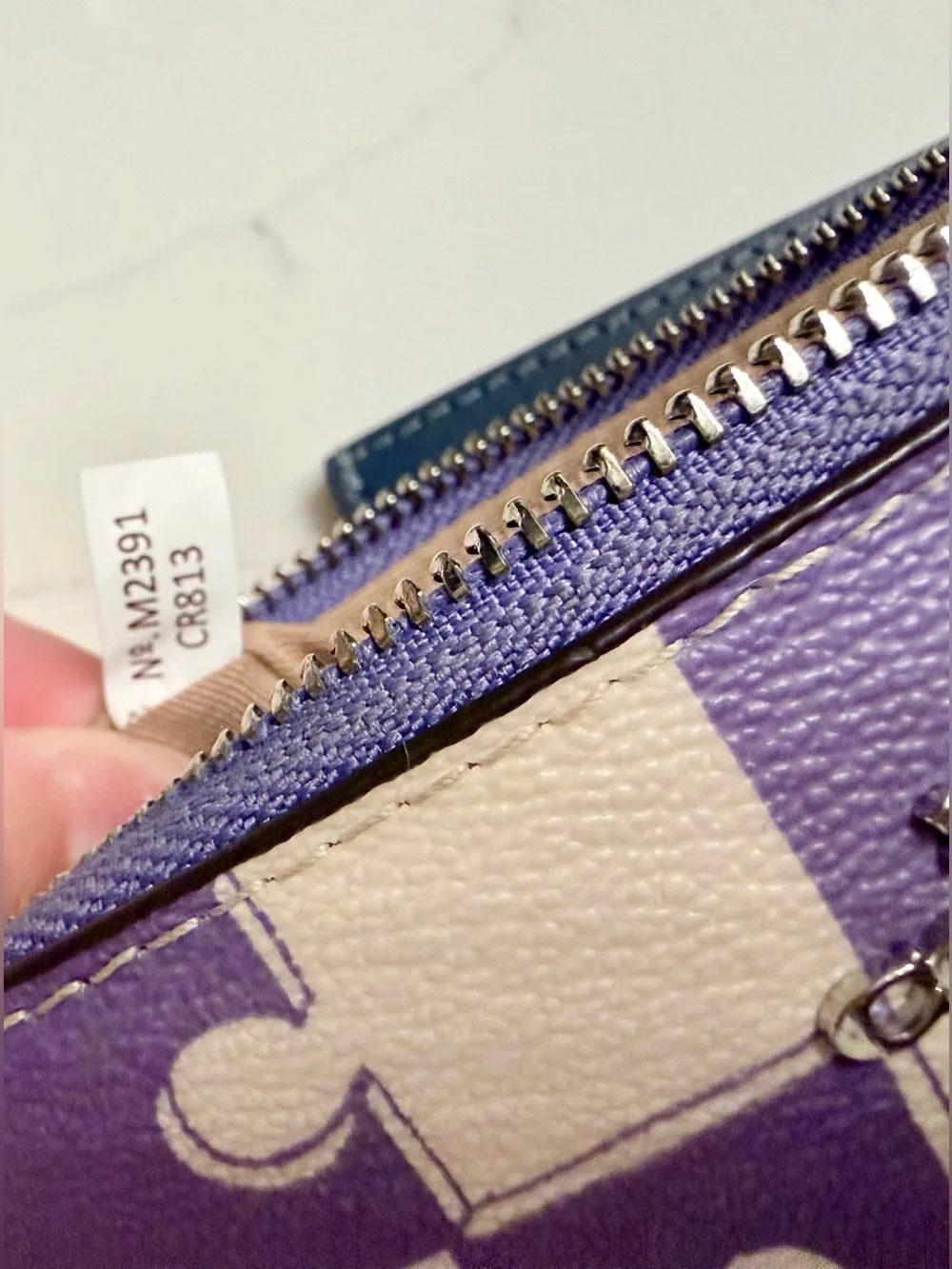 Coach Corner Zip Wristlet in Checkerboard Print Light Violet Chalk CR813